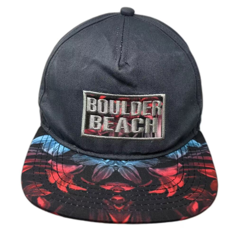 Jacobson 5 Panel Hat Black Red Blue Boulder Beach OS Adjustable Floral Print